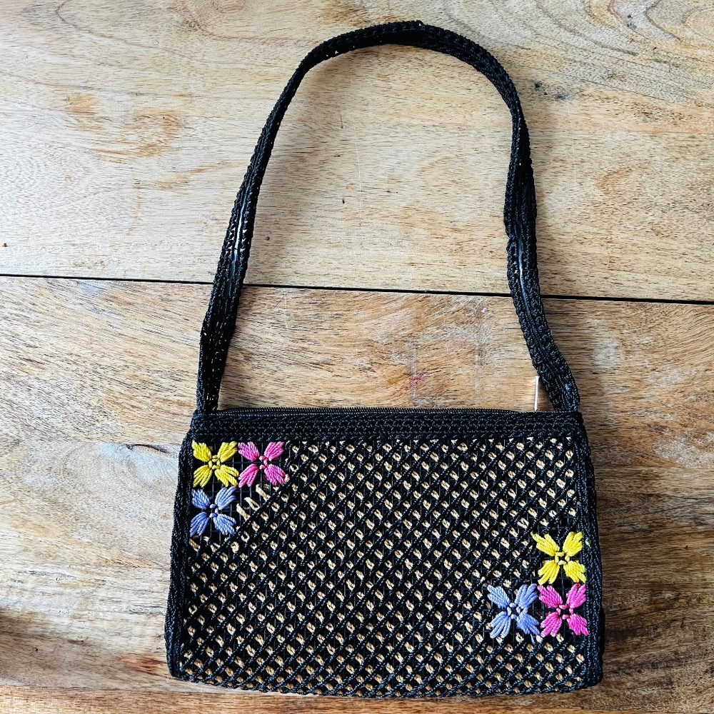 Vintage Y2K Floral Knit Shoulder Bag